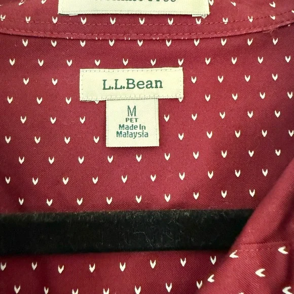 L.L. Bean Burgundy Shirt with White Dots - Picture 2 of 3